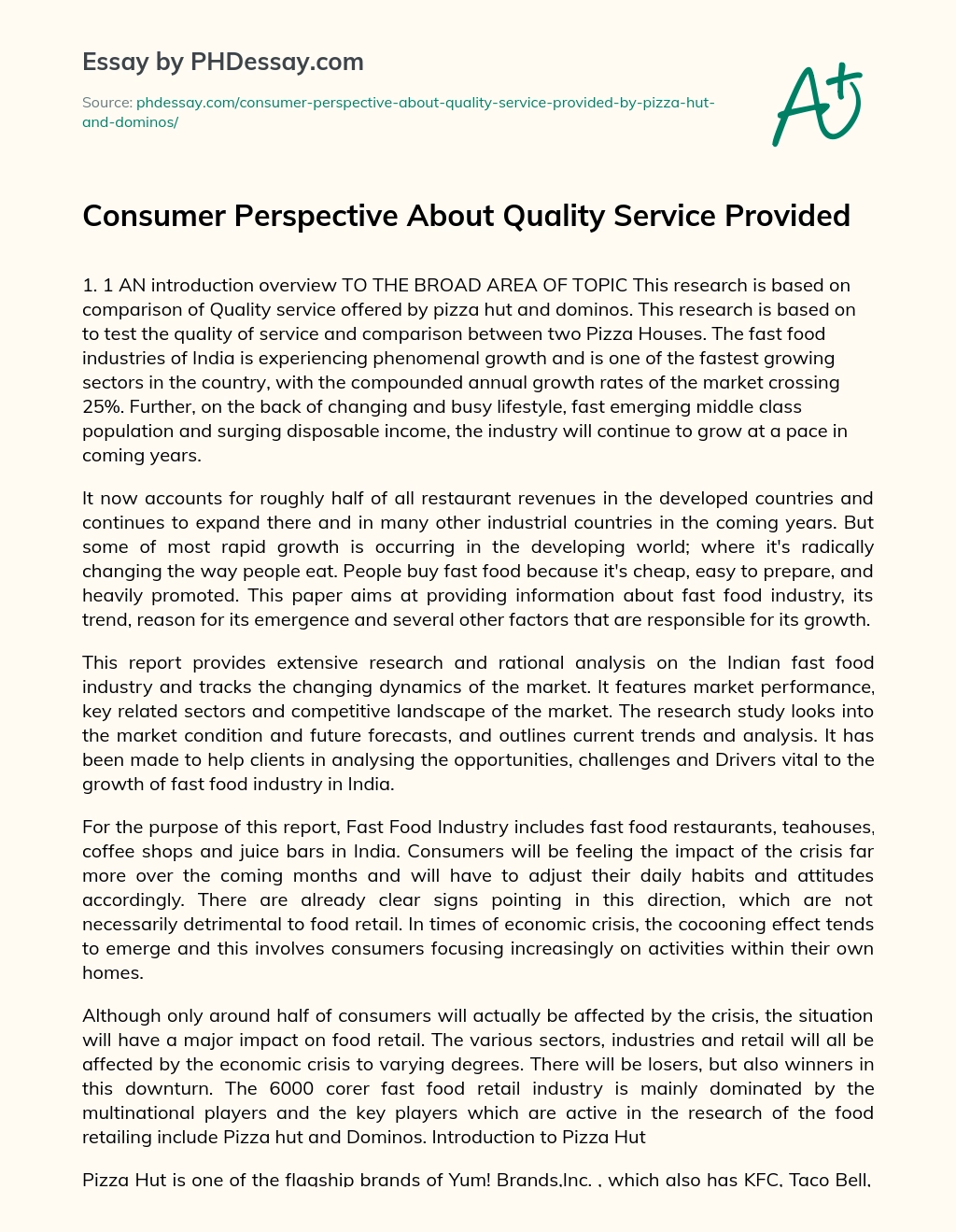 Consumer Perspective About Quality Service Provided essay
