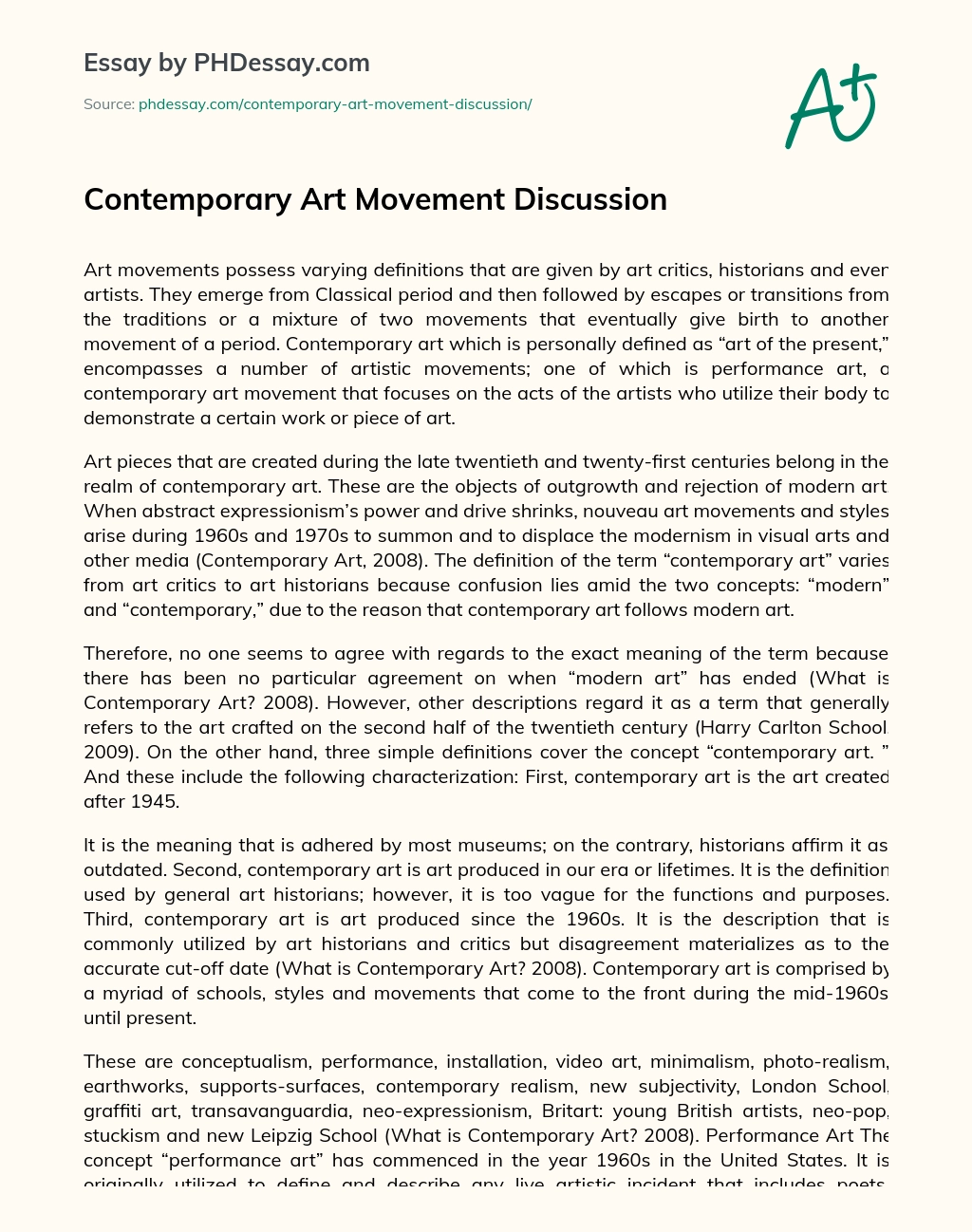 Contemporary Art Movement Discussion essay