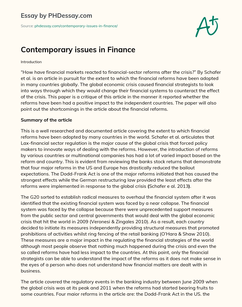 Contemporary issues in Finance essay