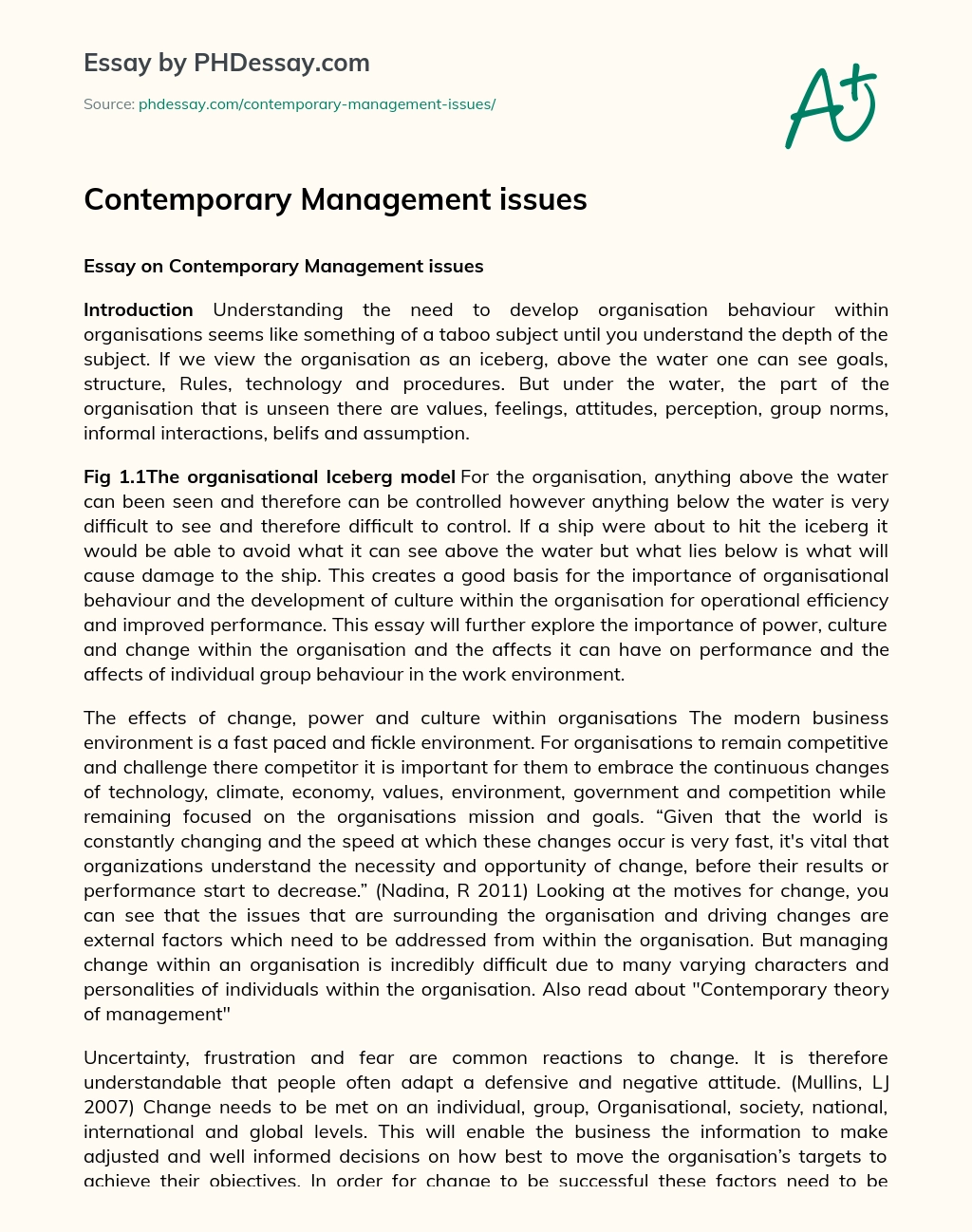 Contemporary Management issues essay