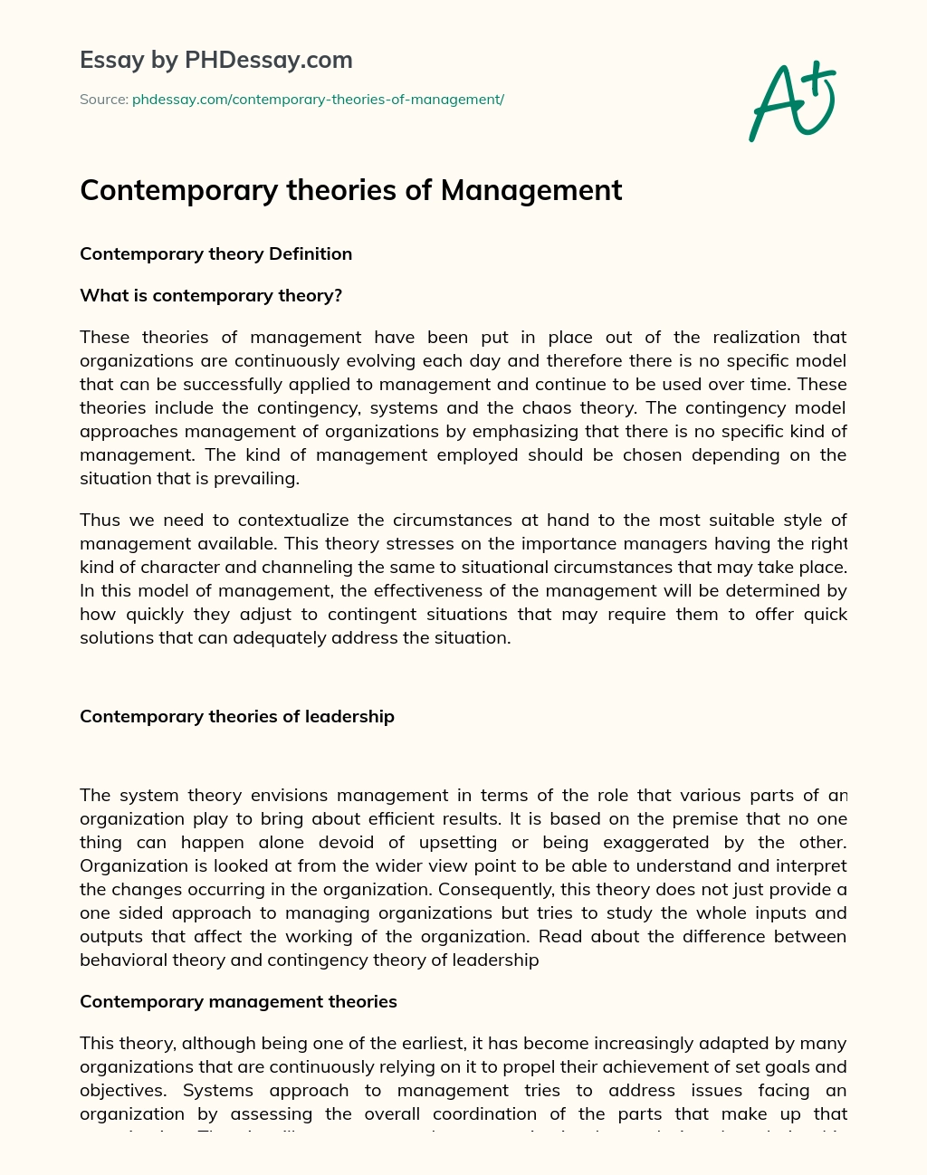 Contemporary theories of Management essay