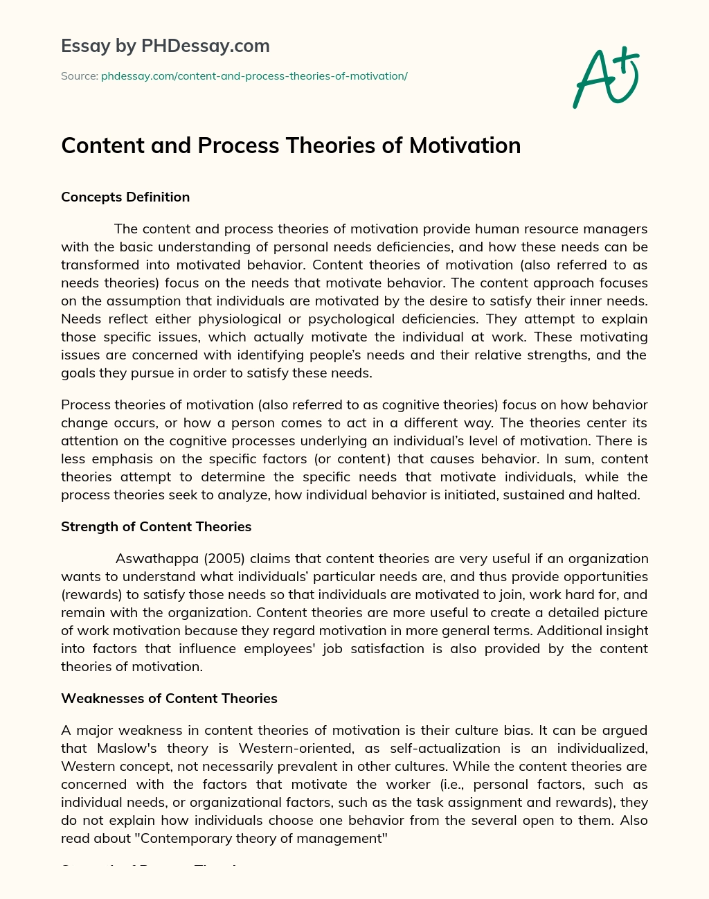 Content and Process Theories of Motivation essay