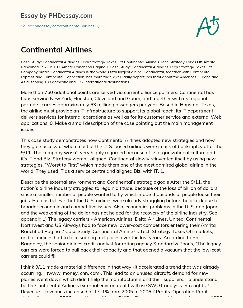 Continental Airlines essay