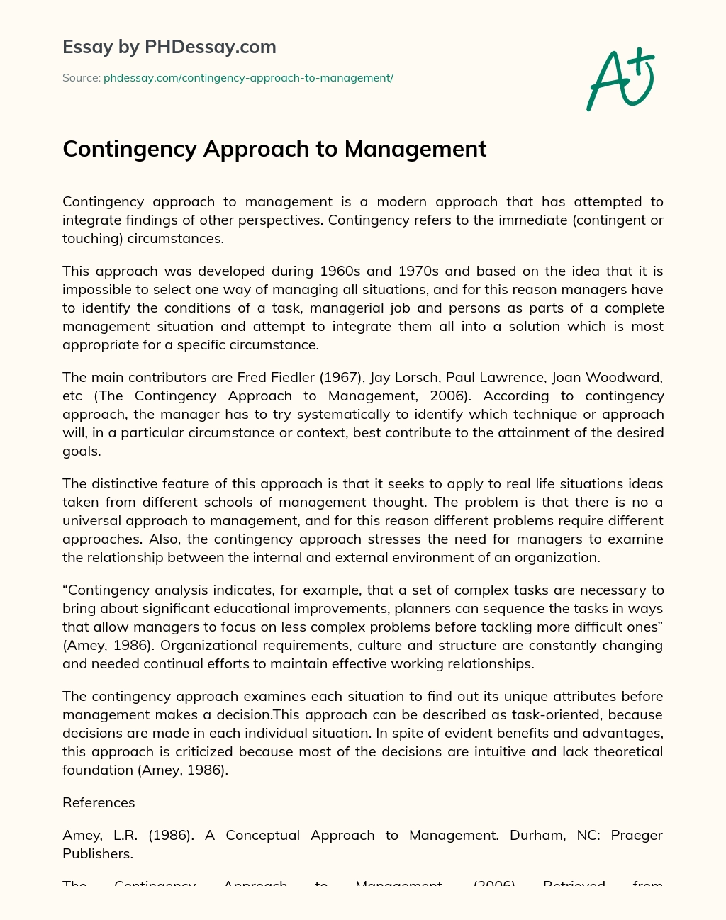 Contingency Approach to Management essay
