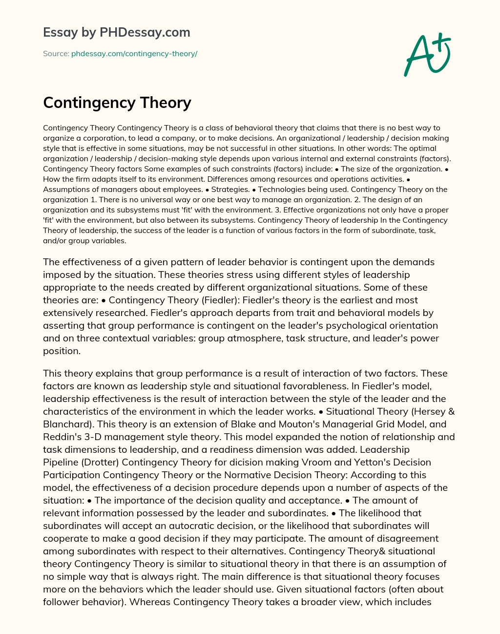 Contingency Theory essay