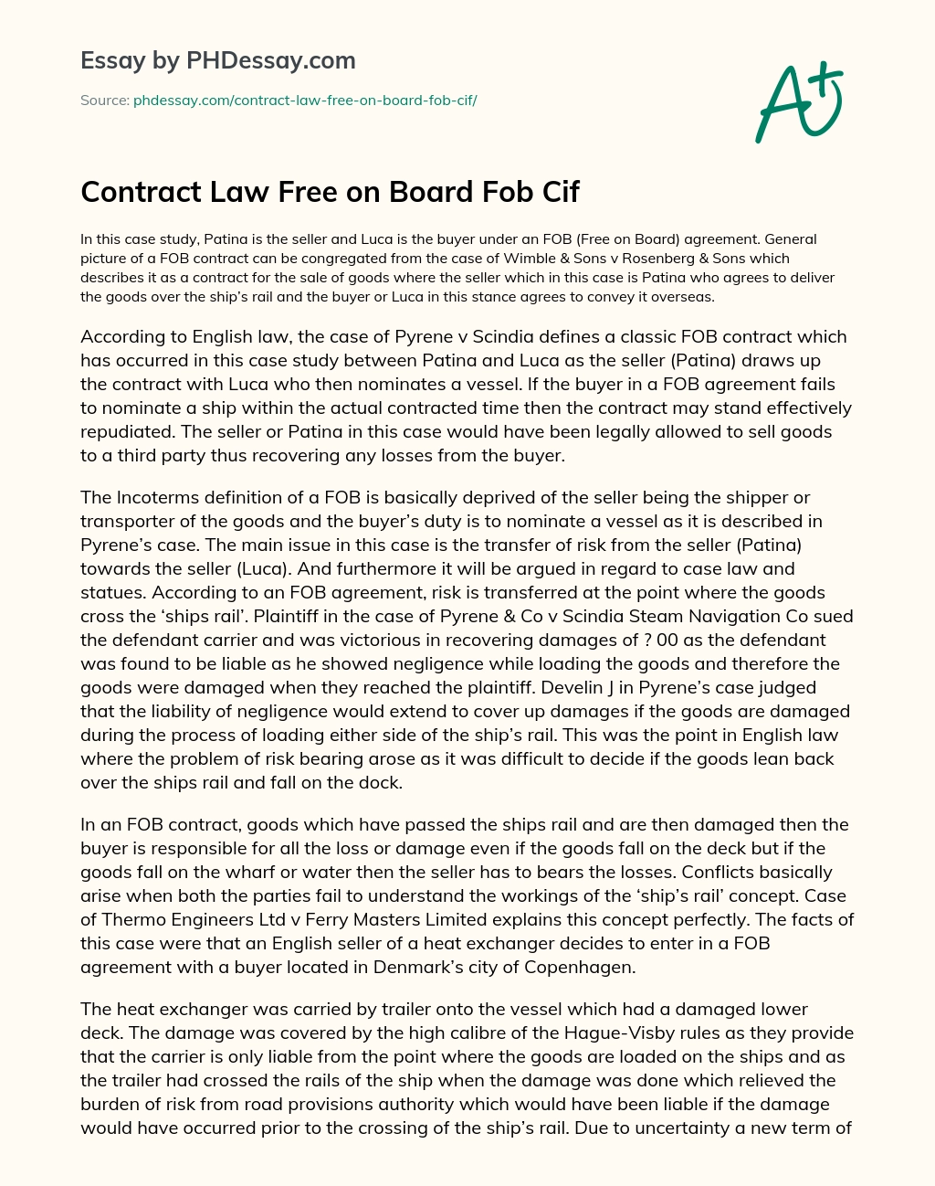 Contract Law Free on Board Fob Cif essay