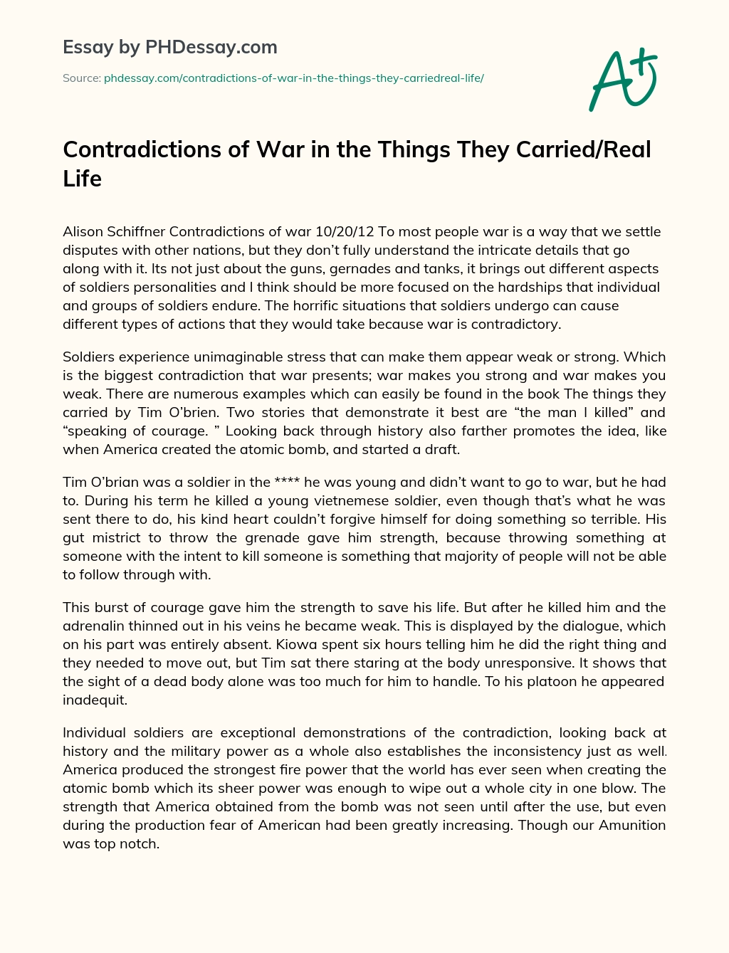 Contradictions of War in the Things They Carried/Real Life essay