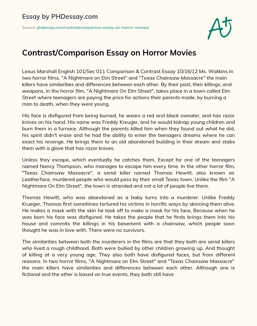Contrast/Comparison Essay on Horror Movies essay