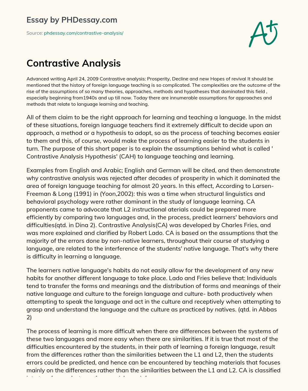 Contrastive Analysis essay