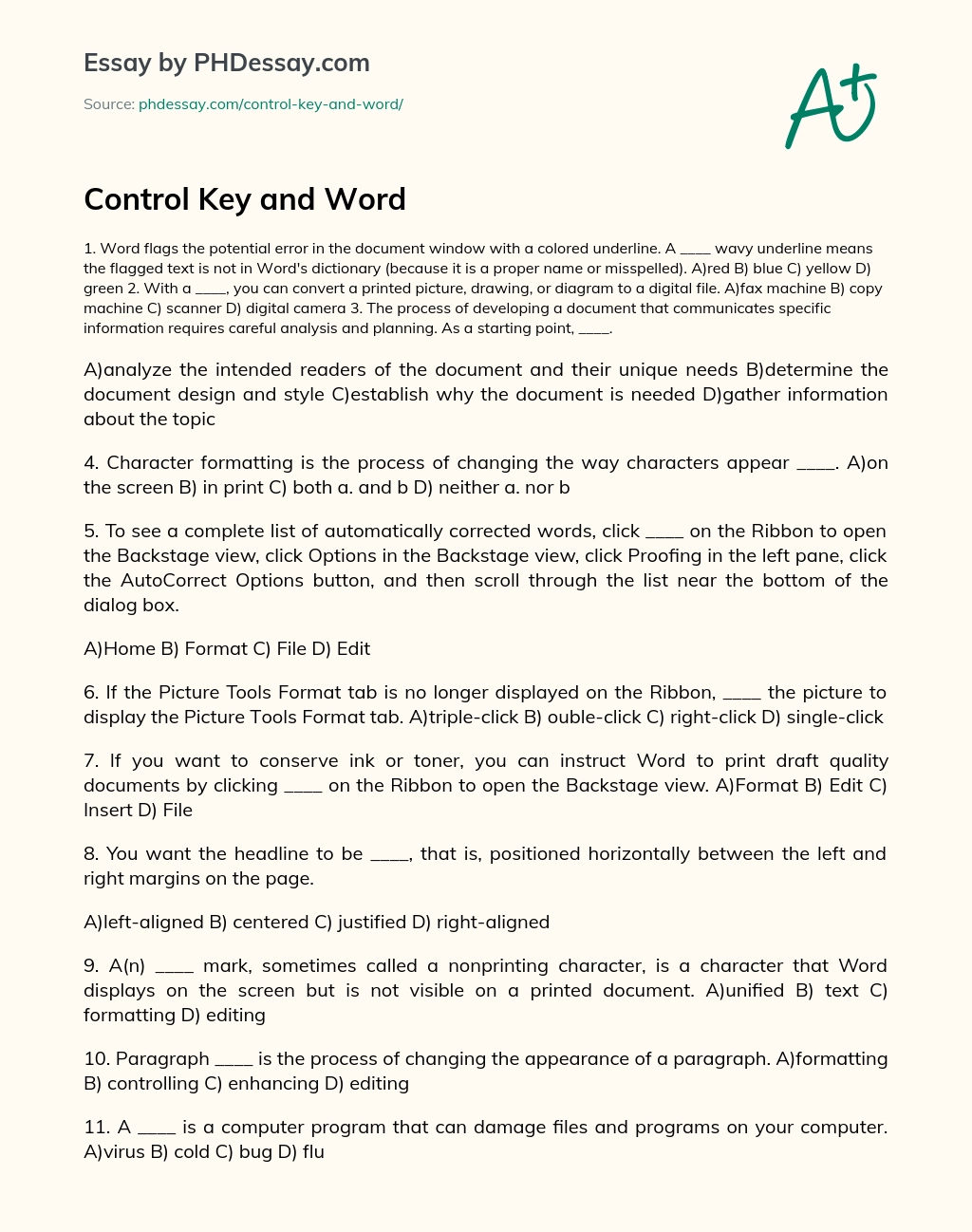 Control Key and Word essay