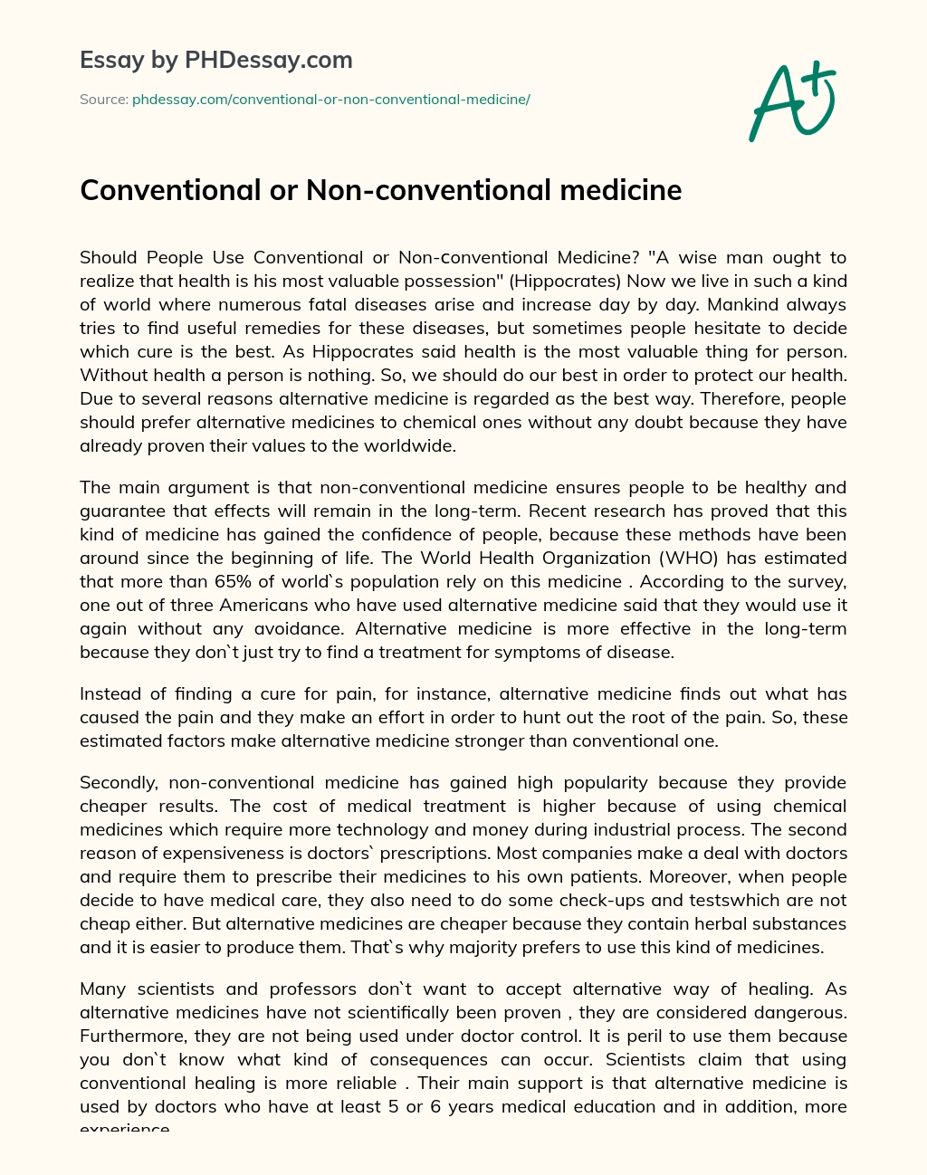 Conventional or Non-conventional medicine essay