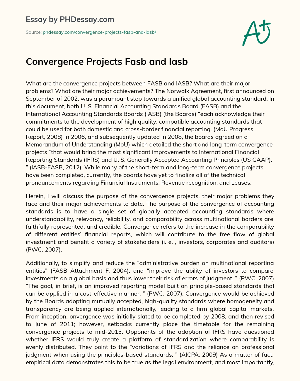 Convergence Projects Fasb and Iasb essay