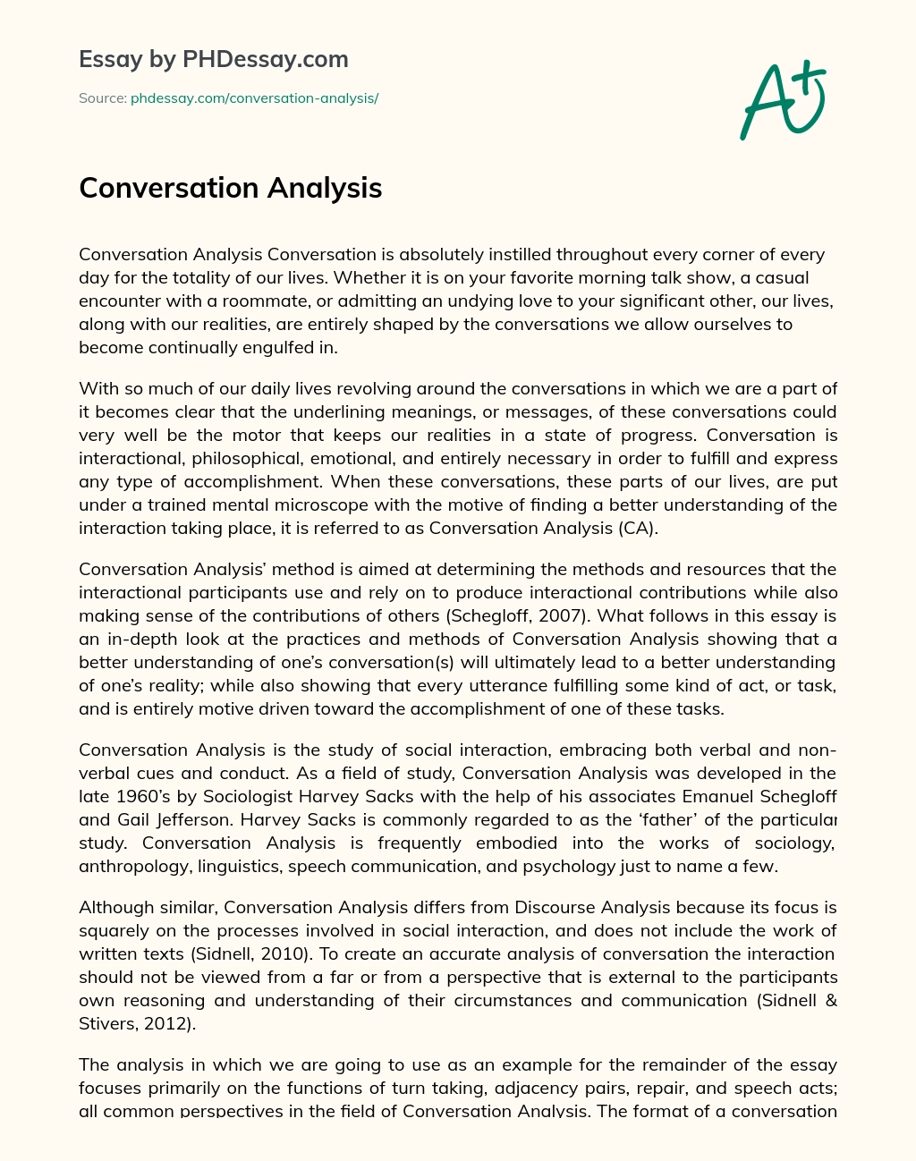 Conversation Analysis - PHDessay.com