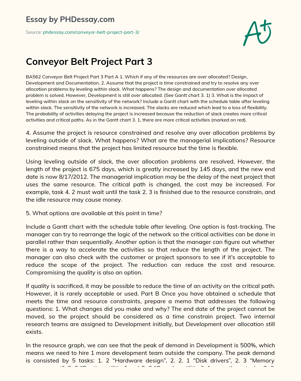 Conveyor Belt Project Part 3 essay