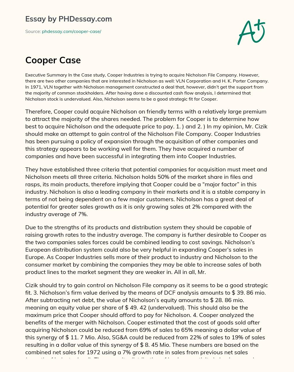cooper industries case solution