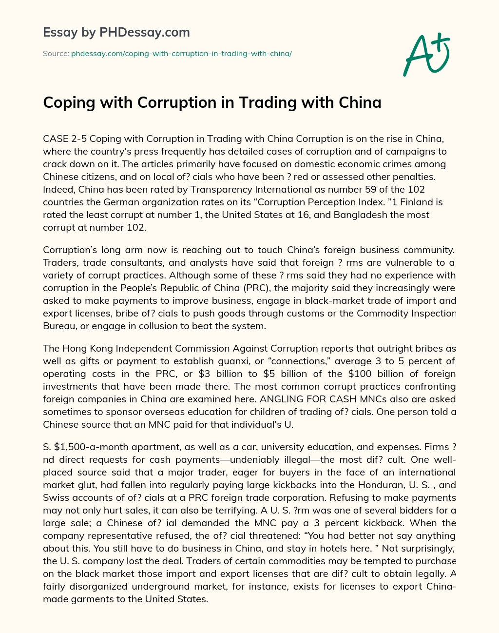 Coping with Corruption in Trading with China essay