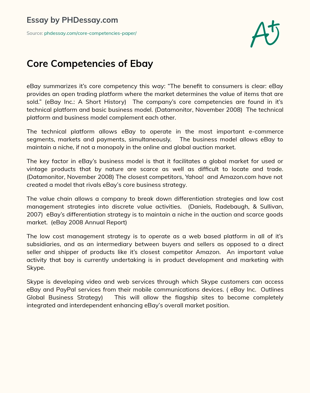 Core Competencies of Ebay essay