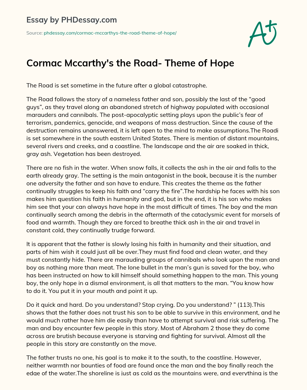 Cormac Mccarthy’s the Road- Theme of Hope essay
