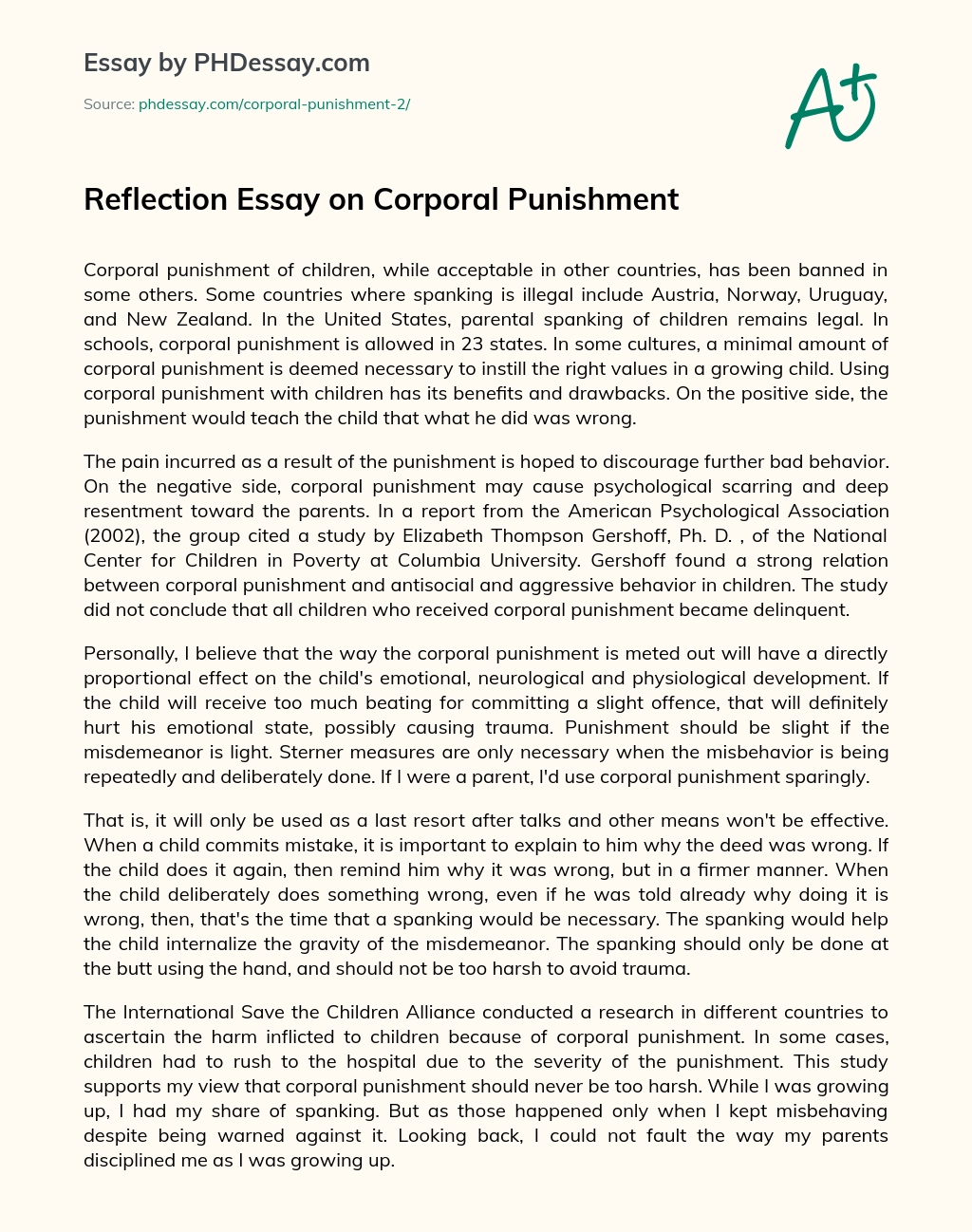 Reflection Essay on Corporal Punishment essay