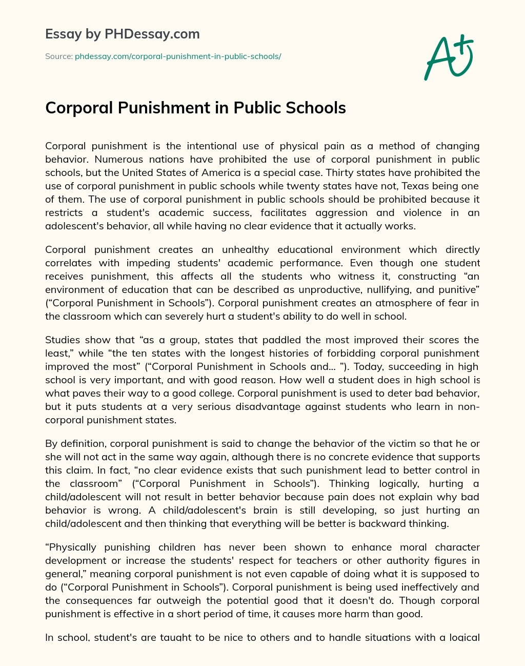 arguments against corporal punishment in schools essay