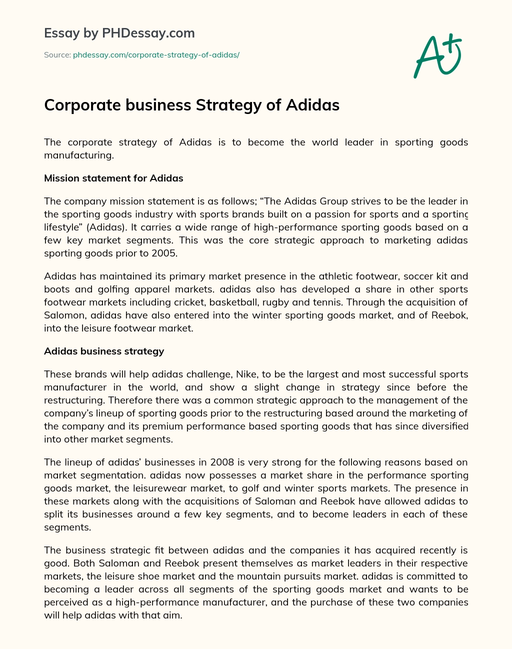 Corporate Business Strategy of Adidas essay