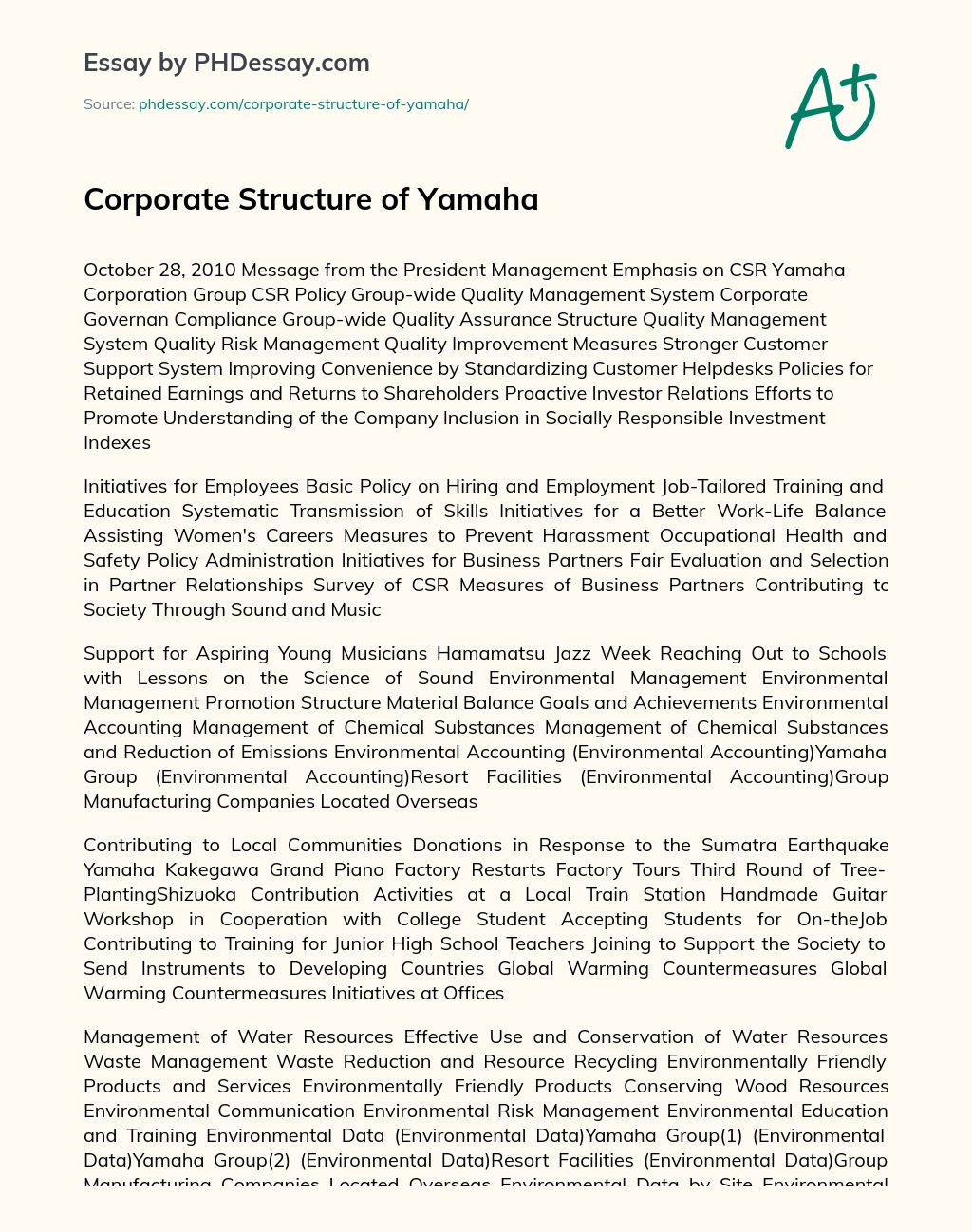 Corporate Structure of Yamaha essay