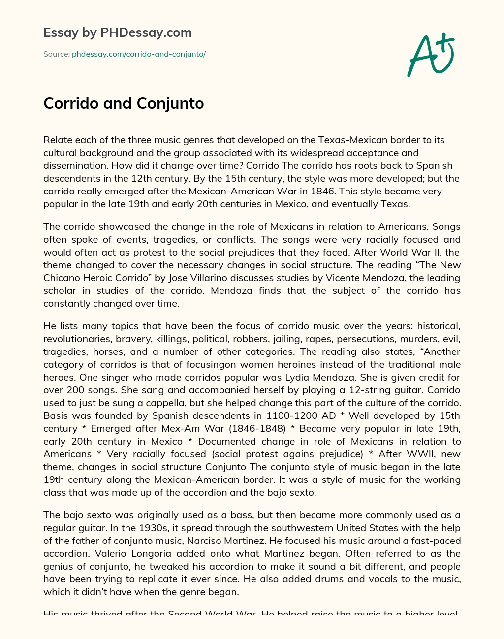 Corrido and Conjunto essay