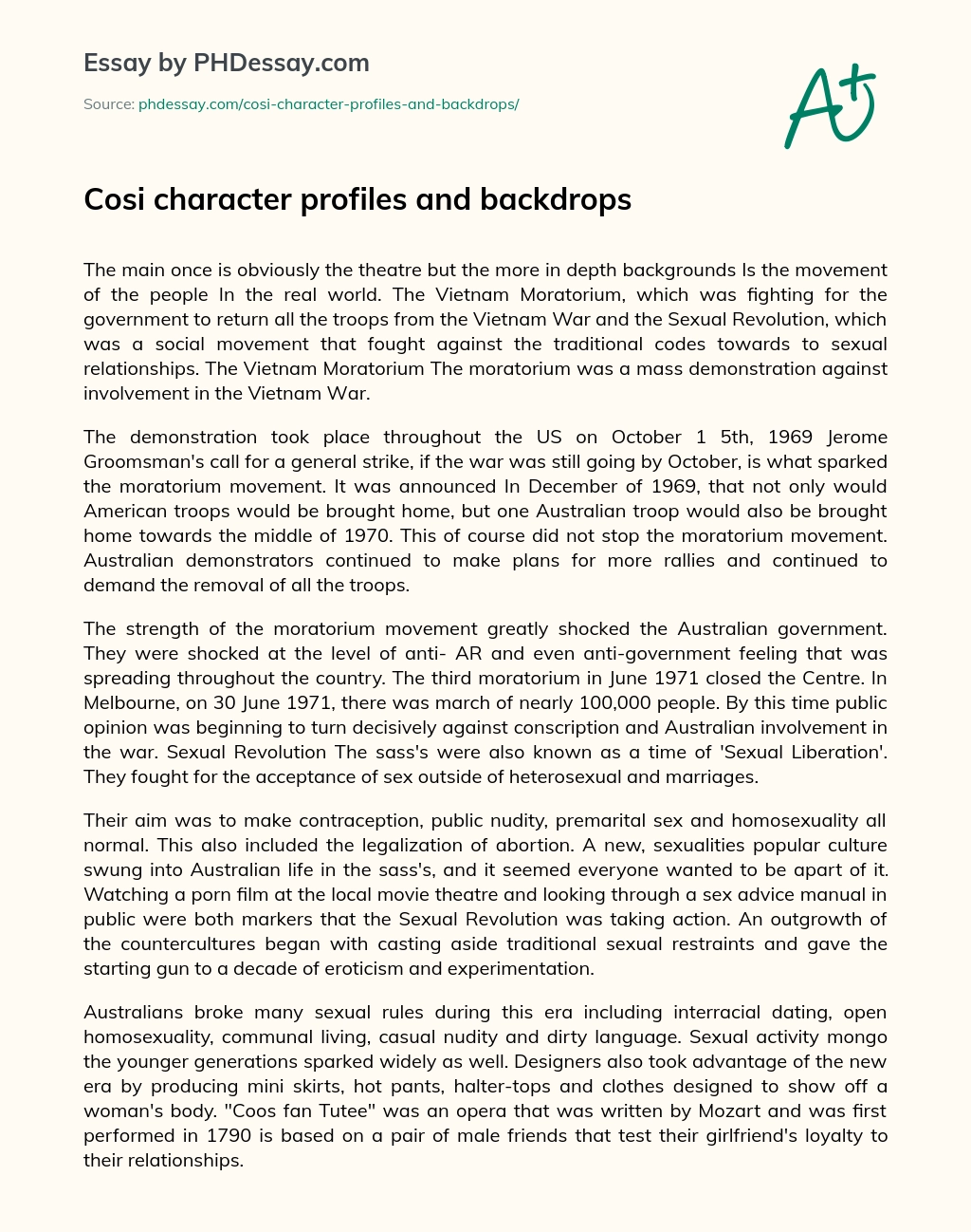 Cosi character profiles and backdrops essay