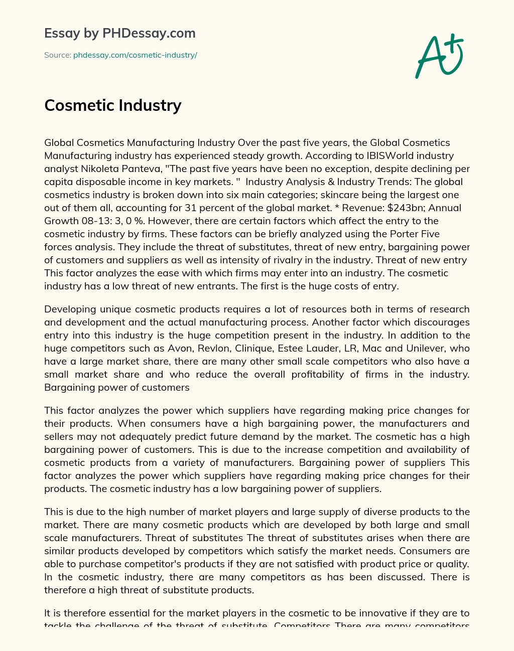 Cosmetic Industry essay