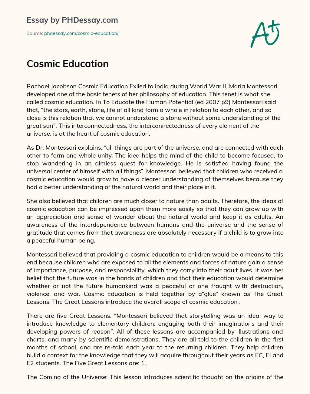 Cosmic Education of Maria Montessori essay