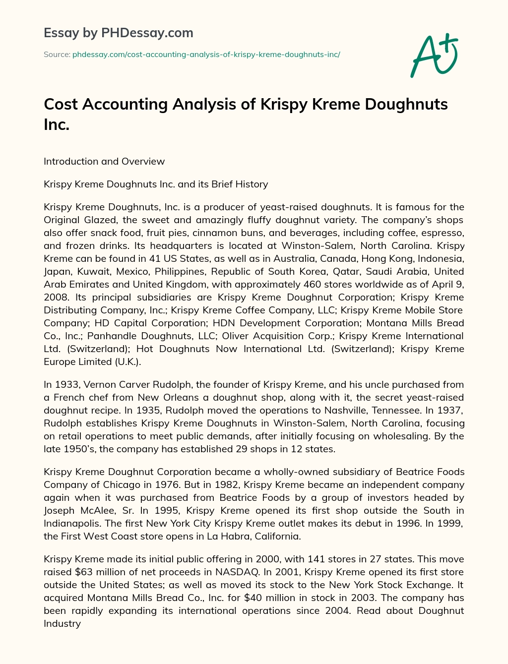 Cost Accounting Analysis of Krispy Kreme Doughnuts Inc. essay