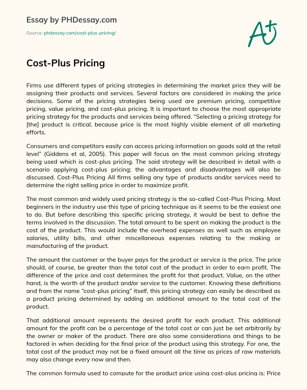 Cost-Plus Pricing essay