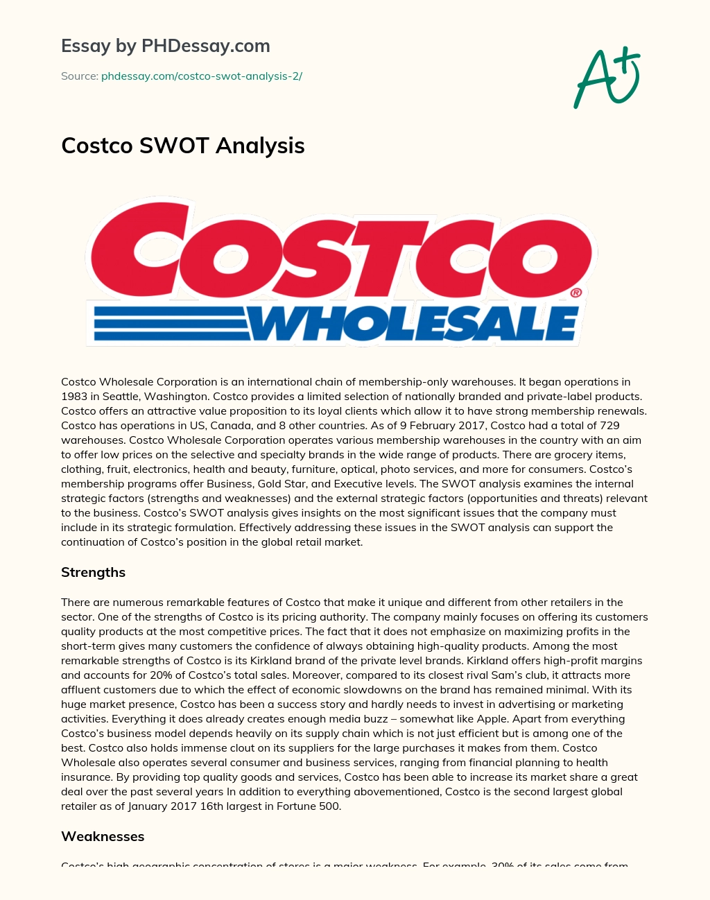 Costco SWOT Analysis essay
