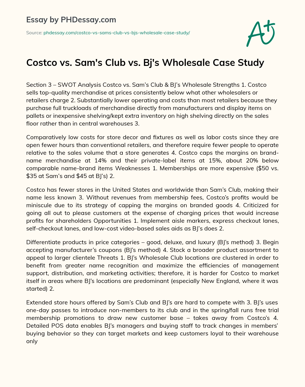 Costco vs. Sam’s Club vs. Bj’s Wholesale essay