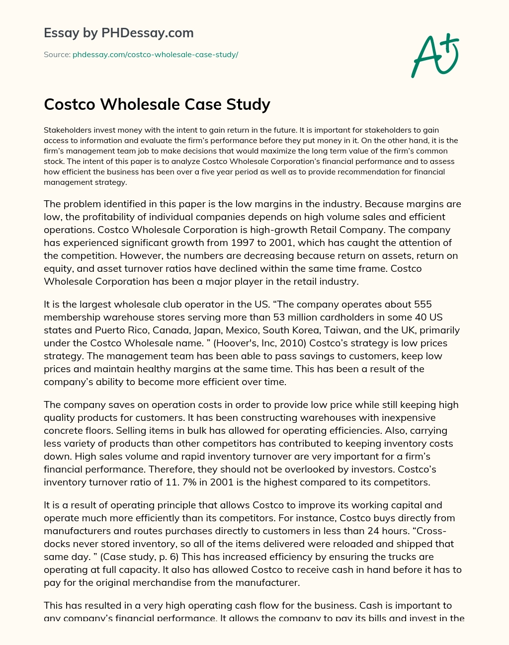 Costco Wholesale Case Study essay