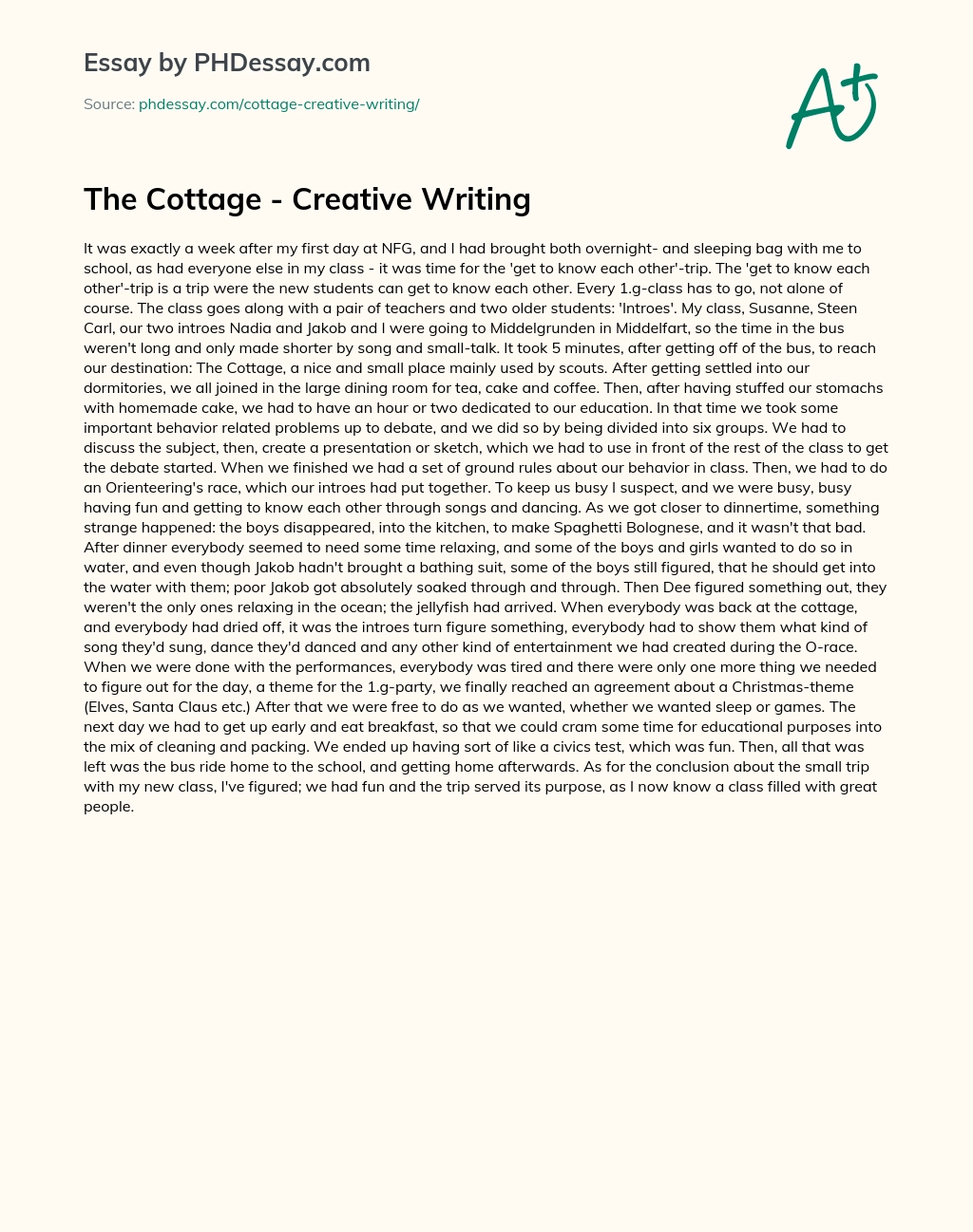 The Cottage – Creative Writing essay