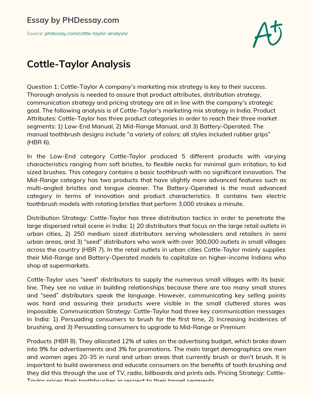 Cottle-Taylor Analysis essay