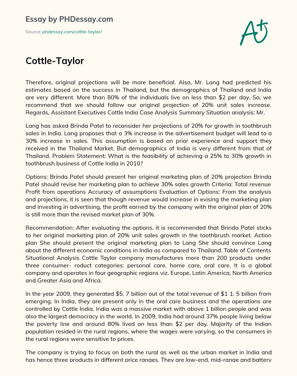 Cottle-Taylor essay