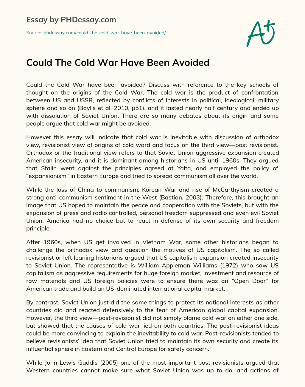 Could The Cold War Have Been Avoided essay