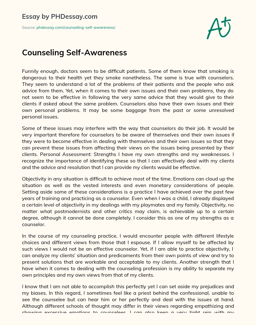 Counseling Self-Awareness essay