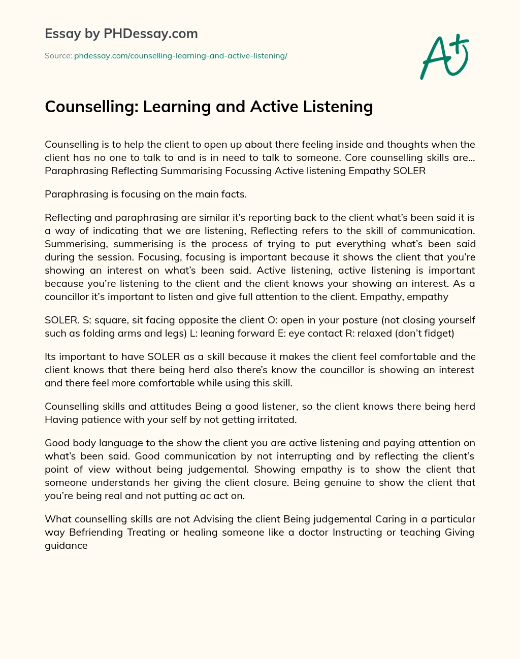 Counselling: Learning and Active Listening essay