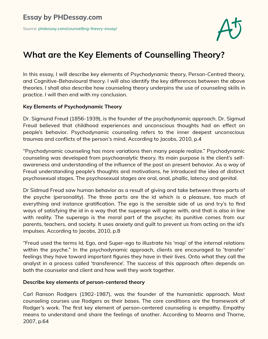 What are the Key Elements of Counselling Theory? essay