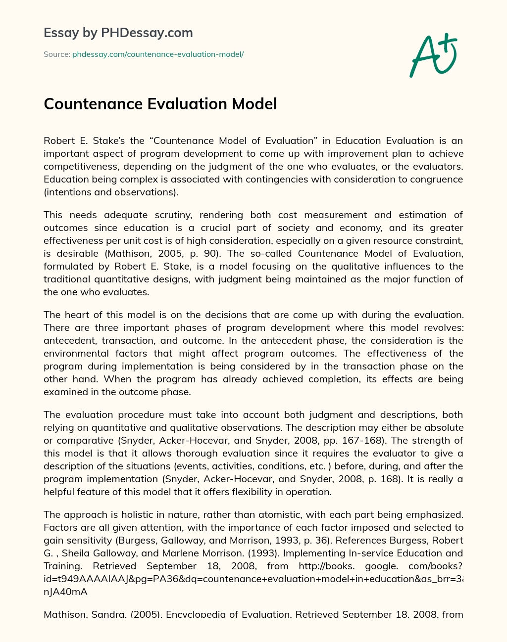 Countenance Evaluation Model essay