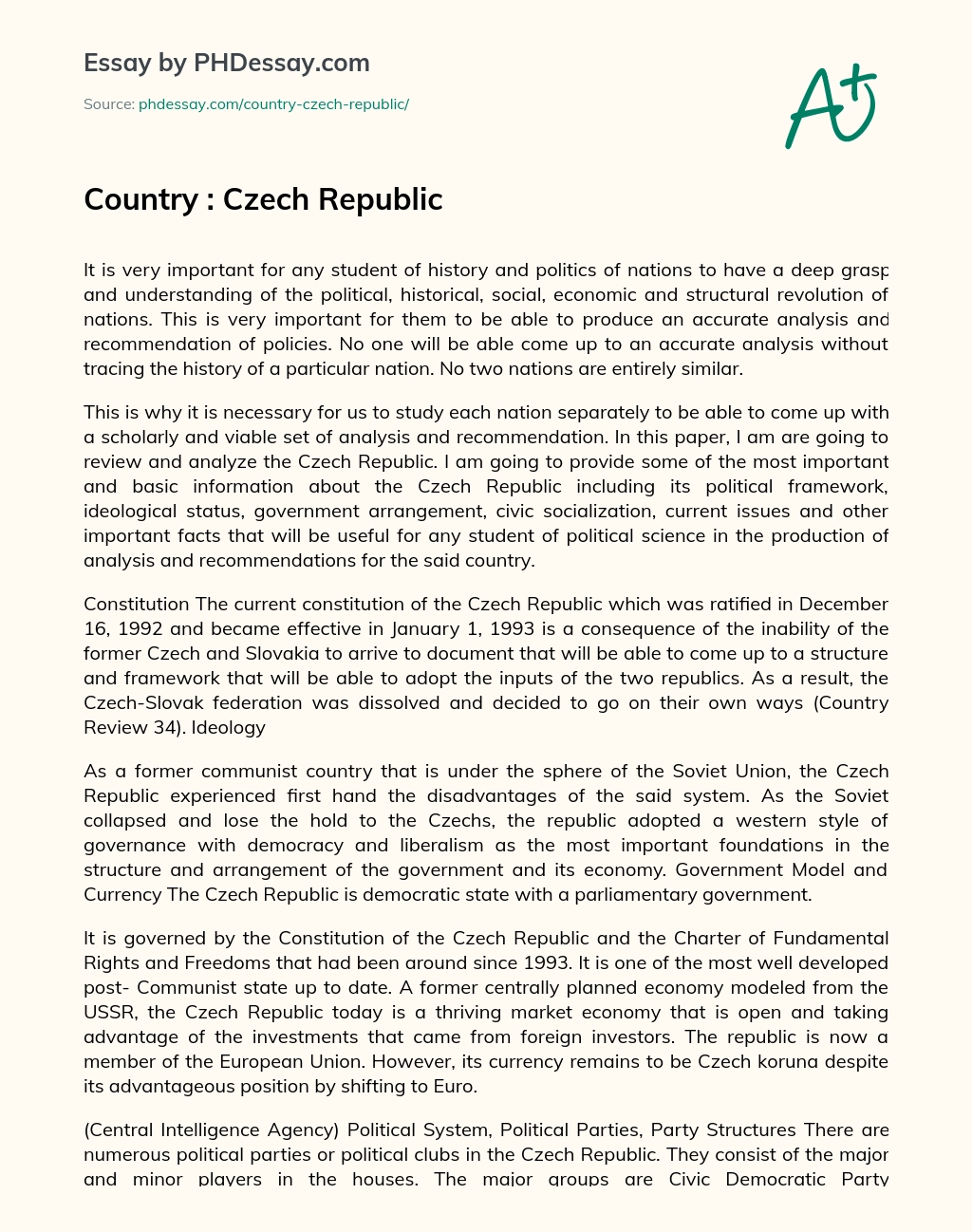 Country : Czech Republic essay