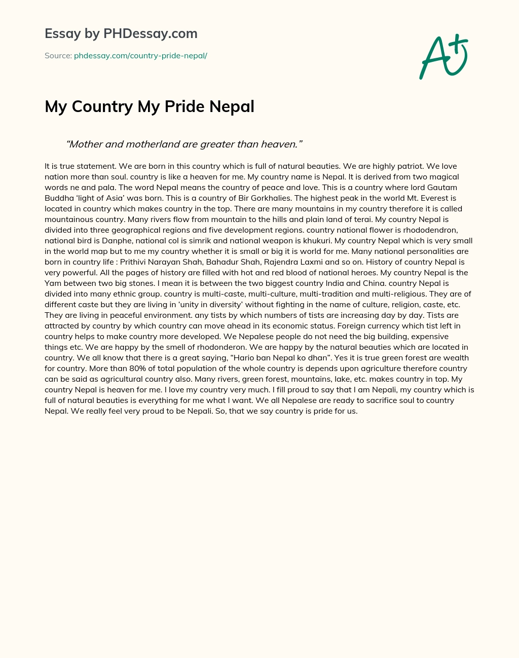 My Country My Pride Nepal essay