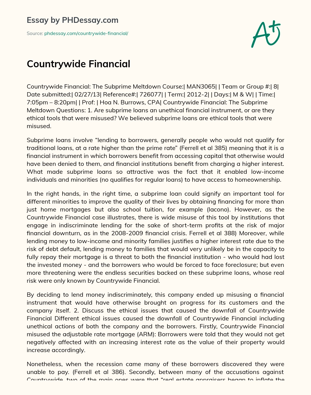 Countrywide Financial essay