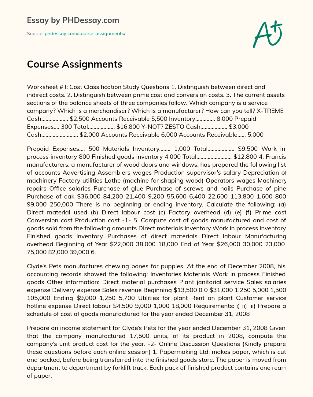 Course Assignments essay