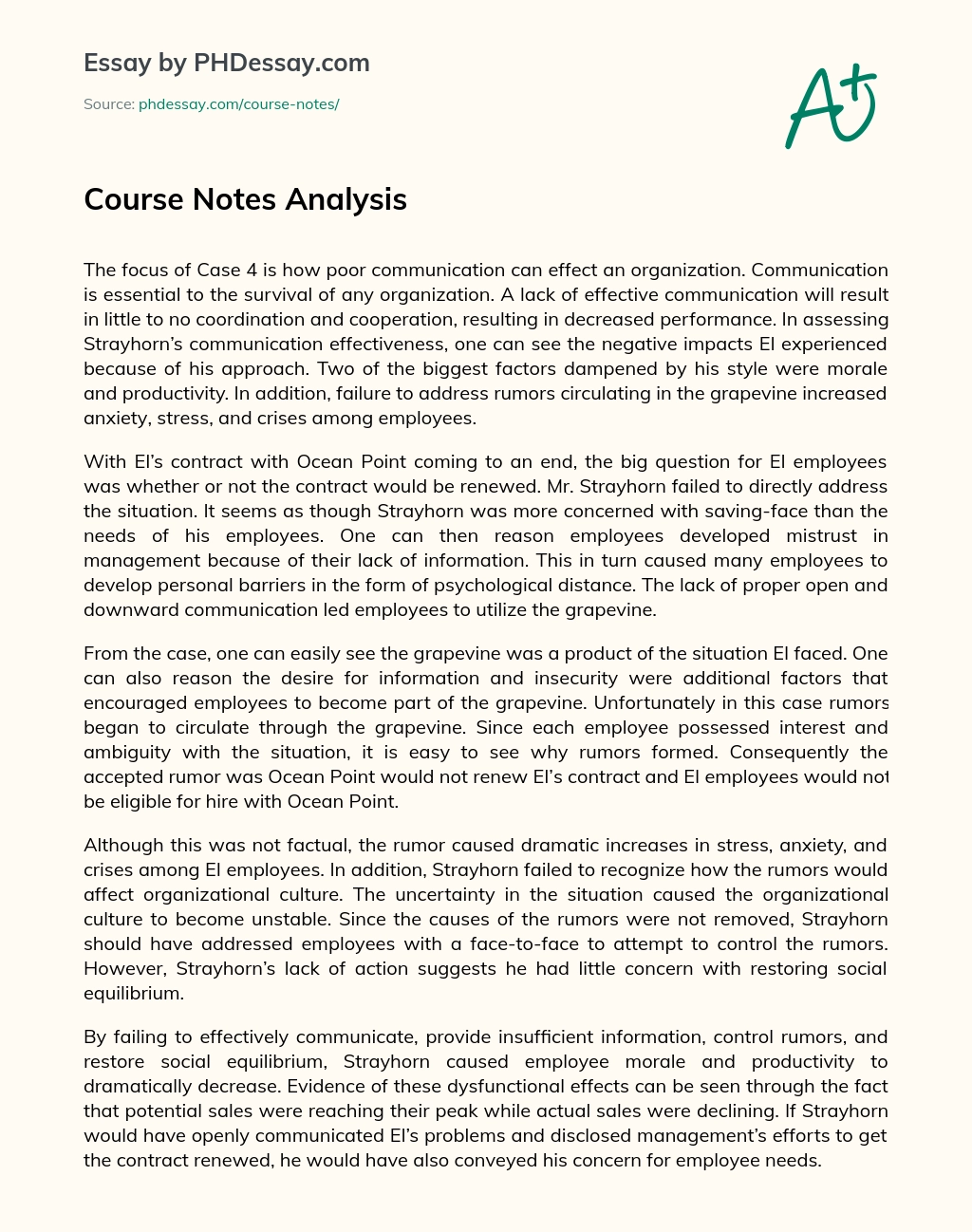 Course Notes Analysis essay
