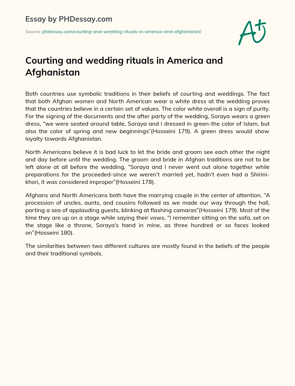 Courting and wedding rituals in America and Afghanistan essay
