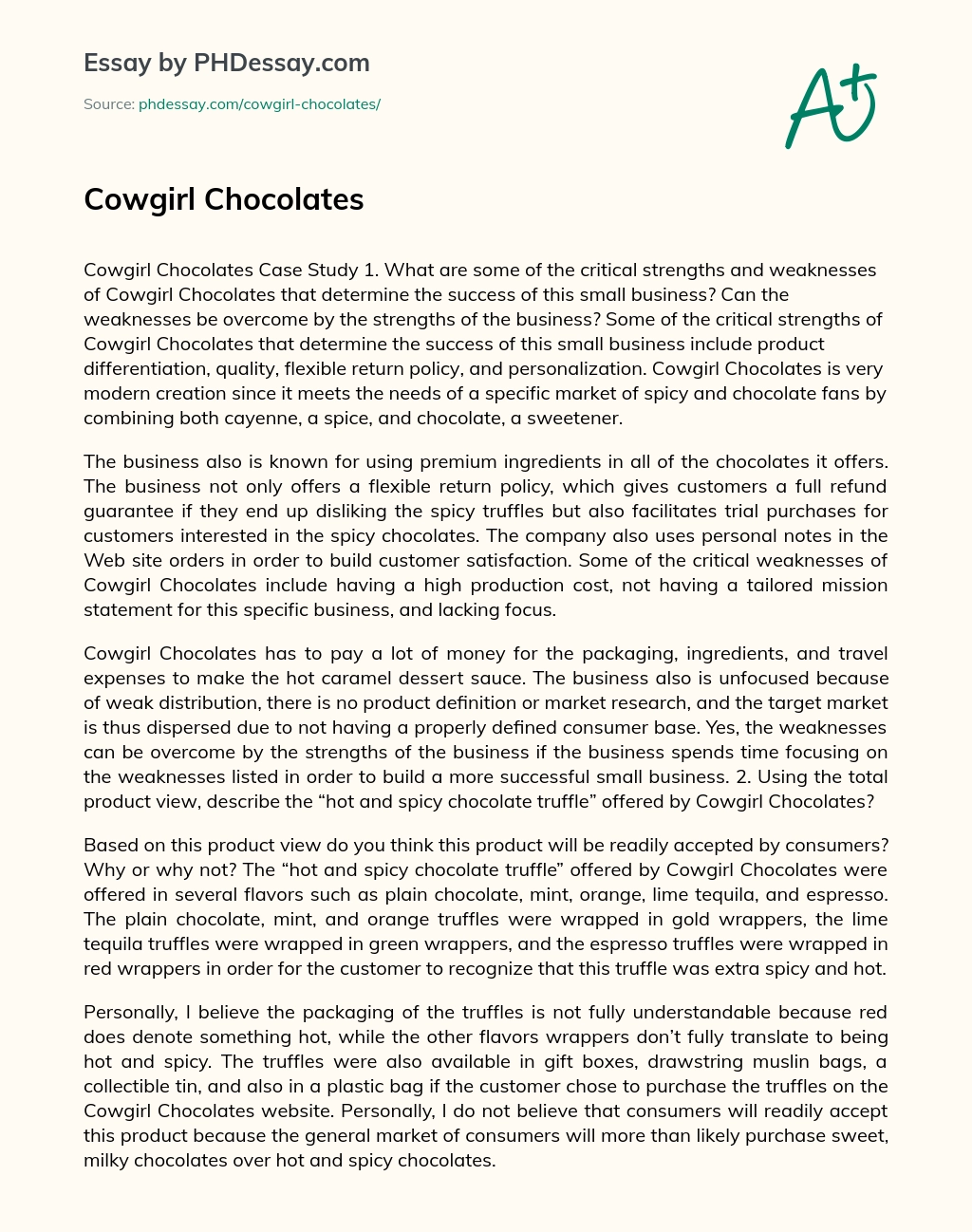 Cowgirl Chocolates essay